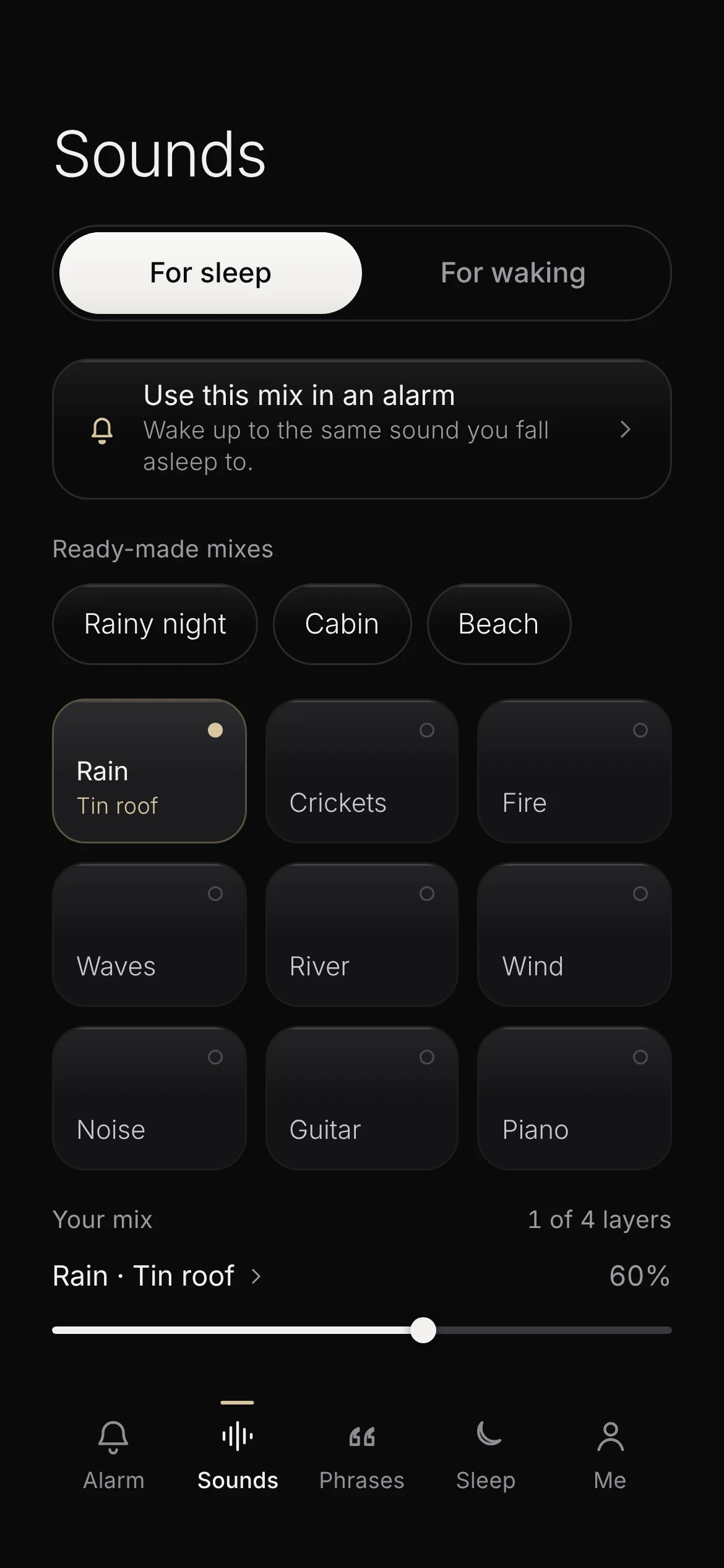 Sounds: ready-made mixes and your own mix.