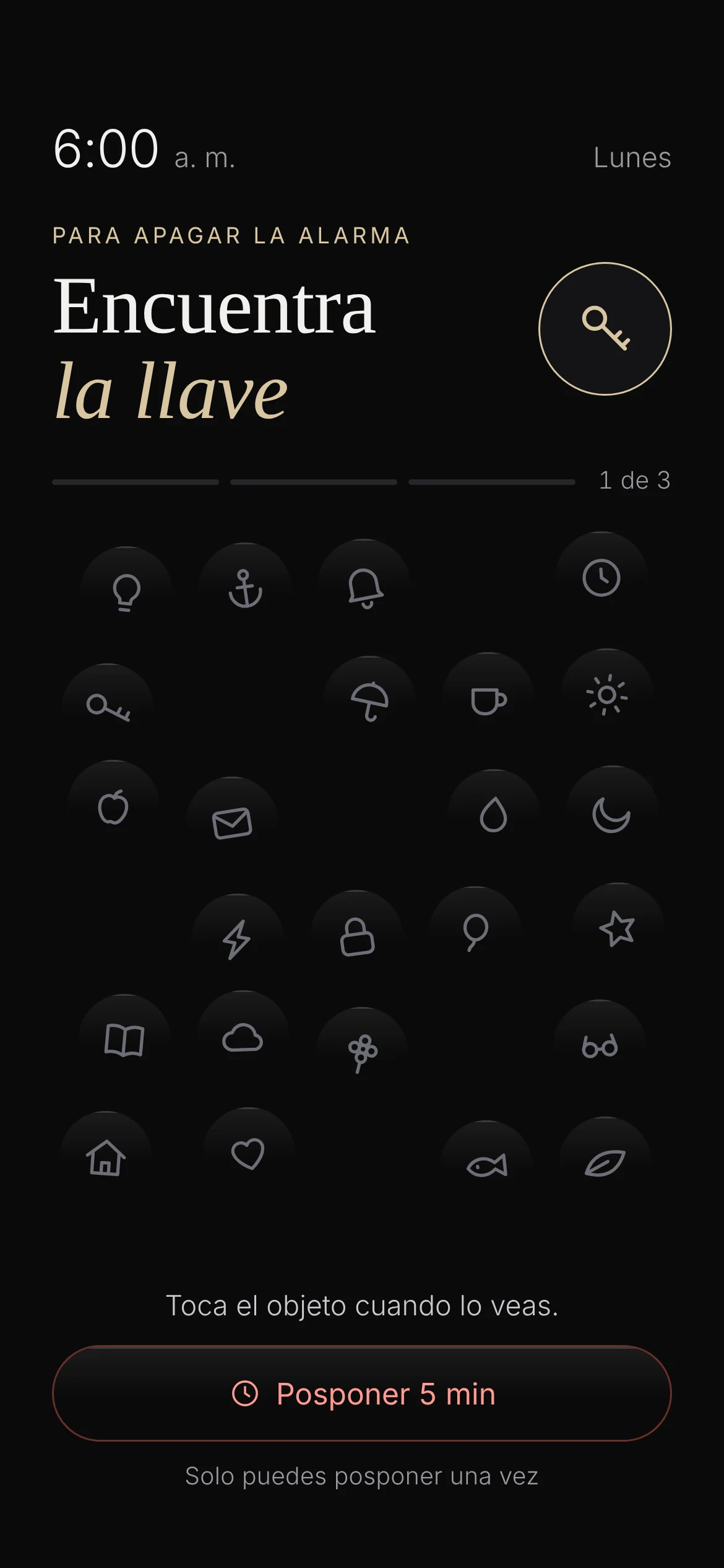 Para apagar la alarma: encuentra la llave.